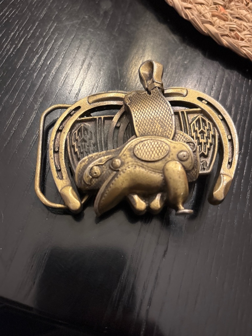 Vintage 1984 Bergamot Brass Works Western Saddle Horseshoe Belt Buckle